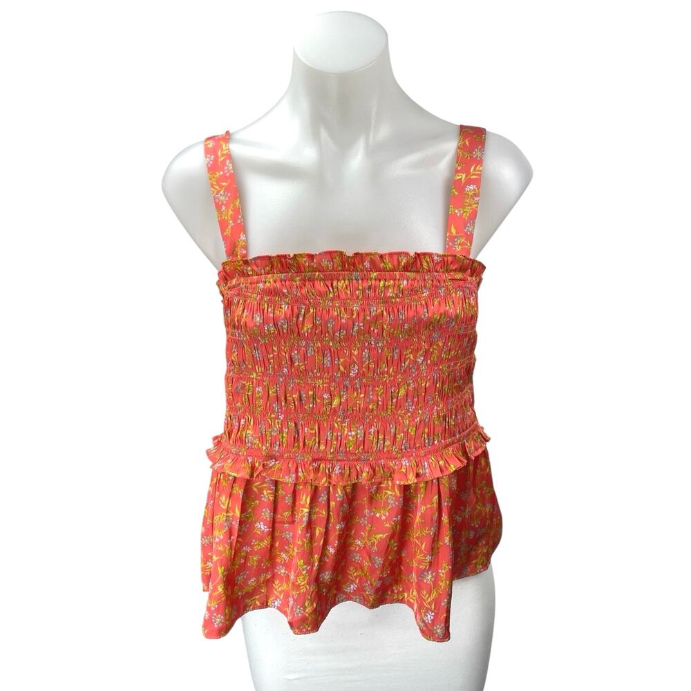J. Crew Women's Orange Floral Ruffle Smocked Sleeveless Peplum Crop Tank Top XL